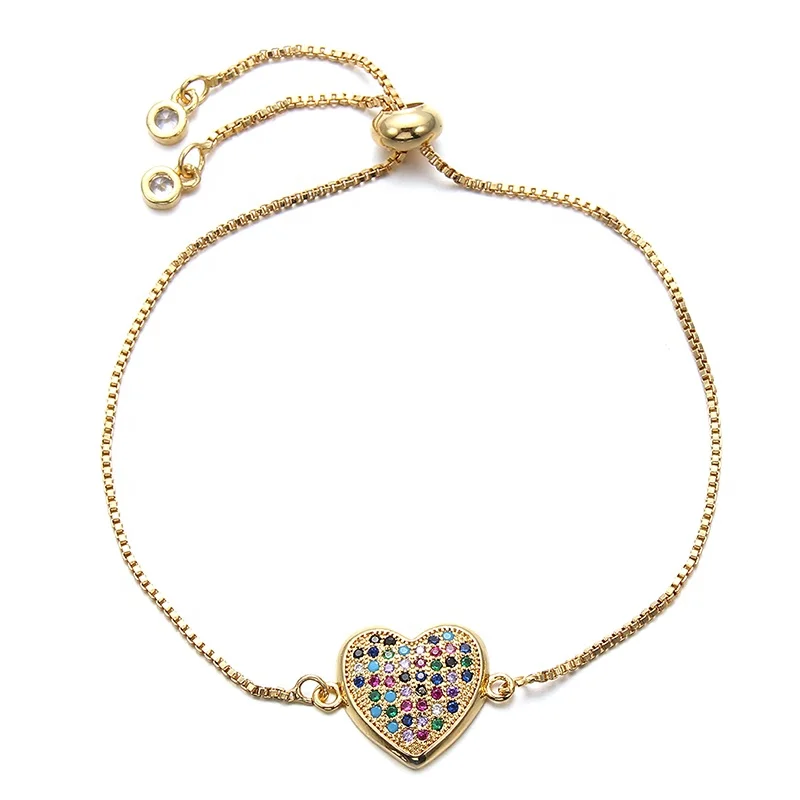 

New women gold custom Bohemian jewelry fashion copper gold heart bracelet for women Adjustable Chain Bracelet, Picture