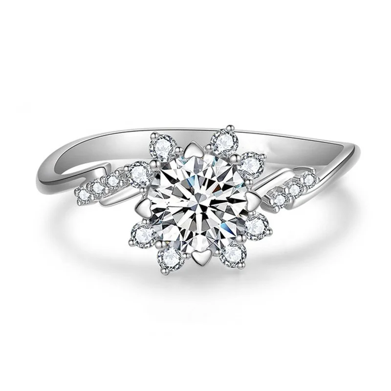 

Female Fashion Flower Rings Inlay Shiny Cubic Zircon Geometric Minimalism Jewelry For Wedding Engagement Accessories, Customized color