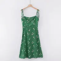 

Chiffon printed sling floral casual square collar dresses women