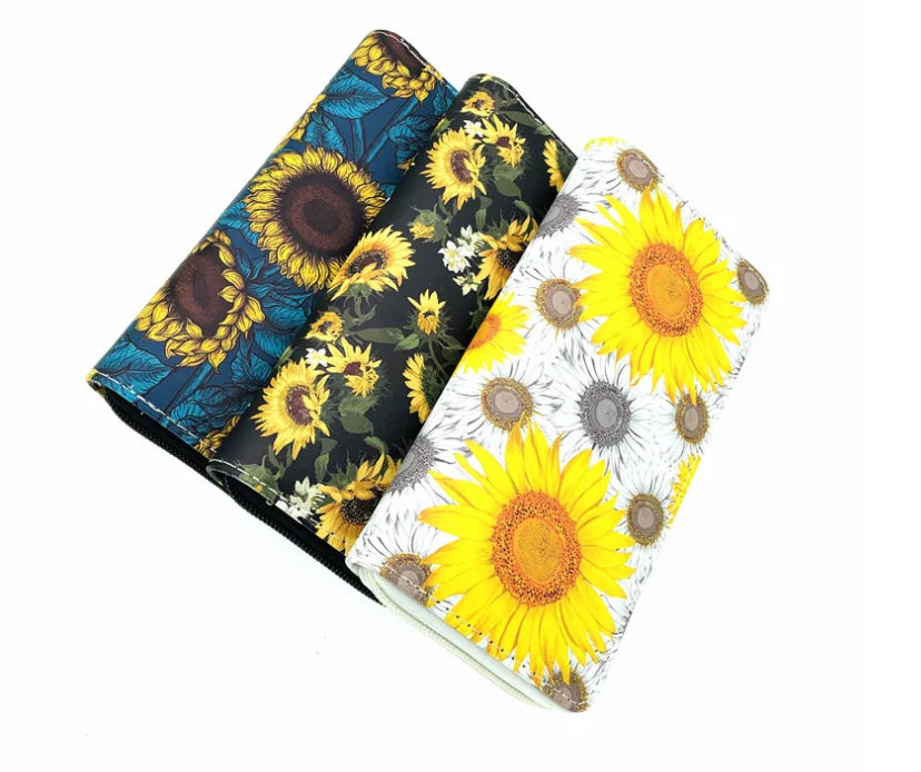 

European and American Flower Sunflower Pu Purse Lady Long zipper bag single pull bag makeup bag