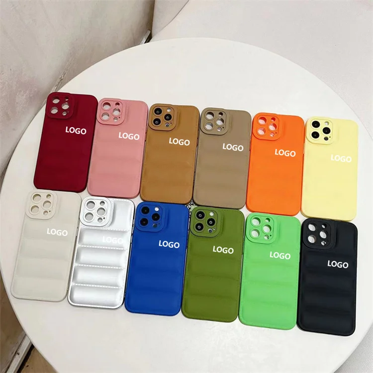 

Hot Sell Phone case PU Puffer Case Cotton-Filled Down Jacket Phone Case for iPhone 12 13 Pro Max, Black, gold, rose gold, navy, gray, red, blue, silver