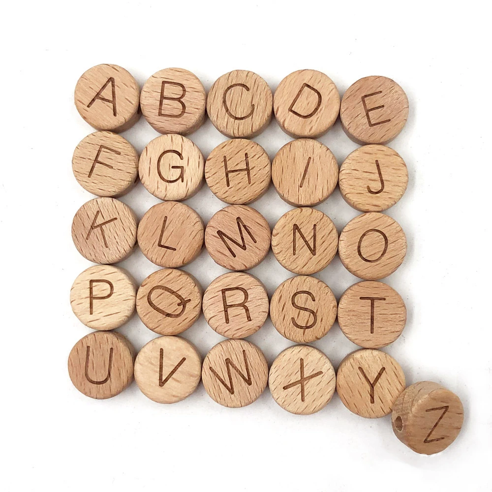 

Wooden Letter Beads DIY  Wooden Accessories Beads Natural Beech Alphabet Wooden Baby Teethers Beads, Natural wood color