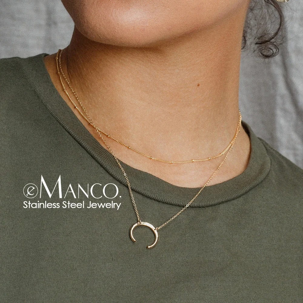 

eManco Moon Pendant Layered Necklace for Women Dainty Stainless Steel Necklace 2021 Trendy 14k Gold Plated Jewelry Wholesale