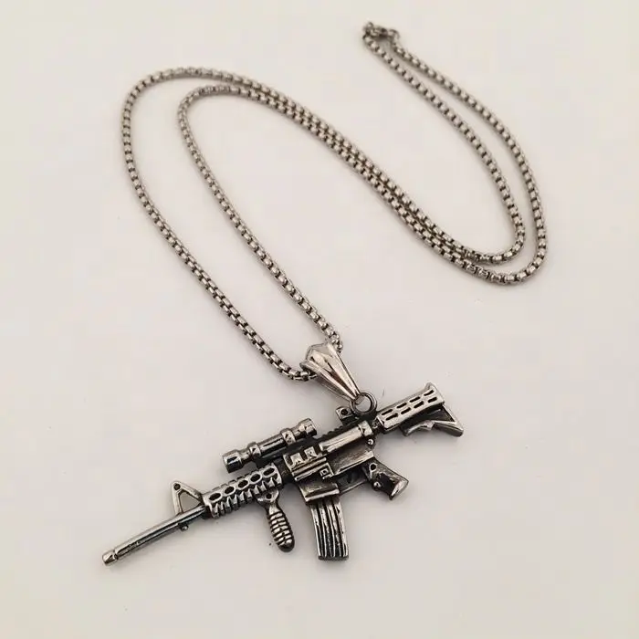

Alternative Hip-hop Men's Necklace Electroplated Horsewhip Chain Personality Necklace Gun Shape Titanium Steel Long Necklace, Yellow/black/white