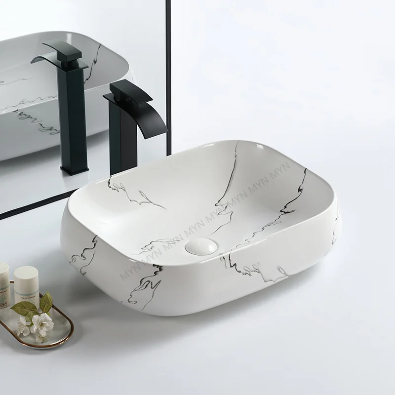 

European Style Counter Top Basin Ceramic Marble Washbasin Marble Bathroom Sinks Art Basin