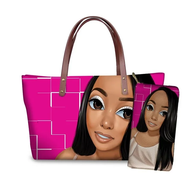 

Free Design DIY your bags women handbag set for woman ladies printing hand bag purses African Girls pattern handbags custom logo