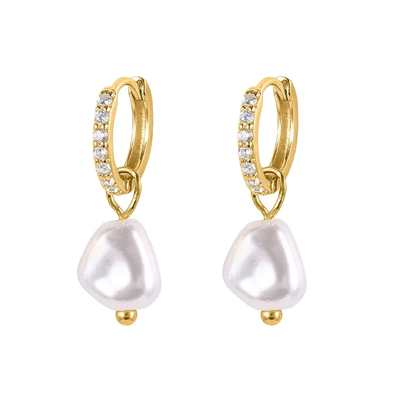 

Competitive price wholesale INS fashion earrings 925 sterling silver gold plated zircon pearl hoop drop earings for women