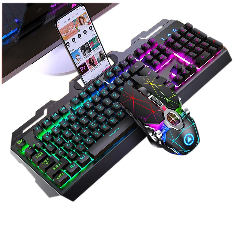 

104-Keys Gaming Keyboard 3200 DPI Mouse USB Wired RGB Backlight Mechanical Keyboard Mouse Combo Kit, Black/white