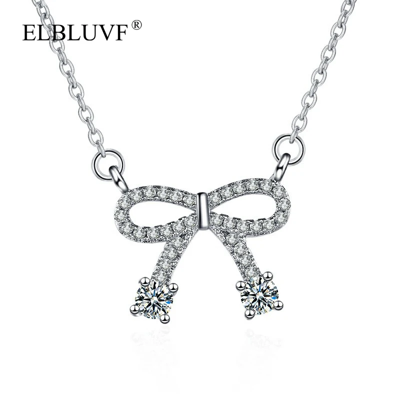 

ELBLUVF Free Shipping Hot Sell Women 925 Sterling Silver Plated Copper Zircon Bow Butterfly Necklace