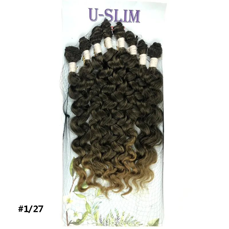 

AIFANLIDE Heat resistant synthetic hair weft full head pack 8pcs/pack two tone curly synthetic hair bundles, Ombre color