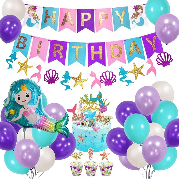 
Nicro Kid Baby Shower Decor Wholesale Mermaid Birthday Party Supplies Decoration Set  (62327885167)