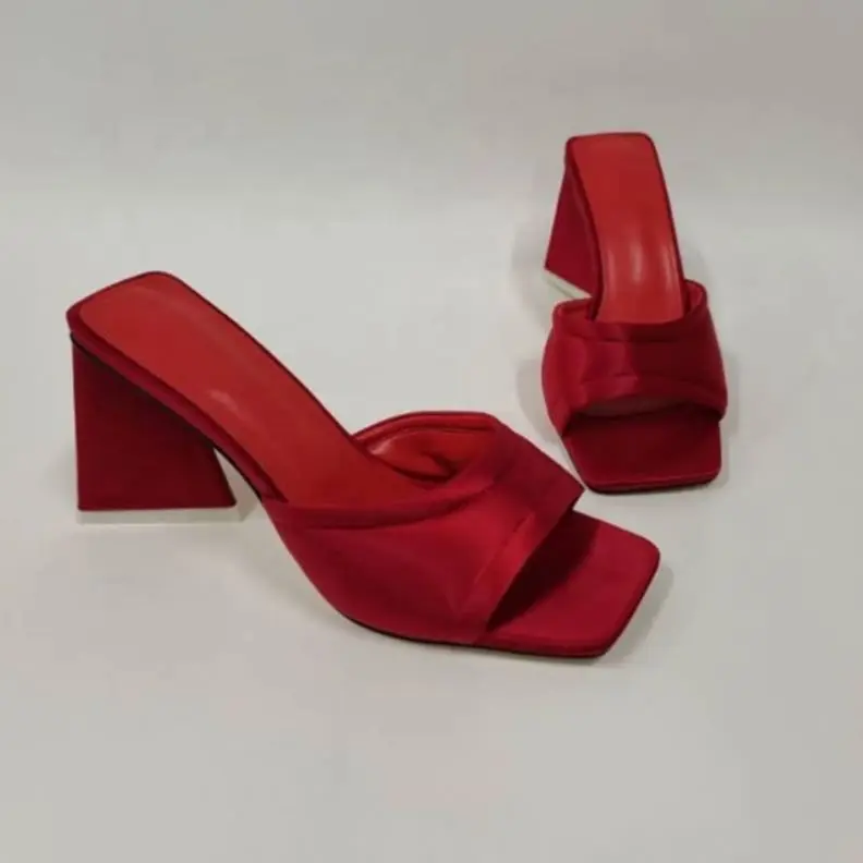 

Block Heel Shoes Foreign Trade Silk Handmade Sandals Women Square Toe Fashion Heeded Slipper Plus Size 11, Violet,black,red,khaki,pink,army green,orange,purple,brown