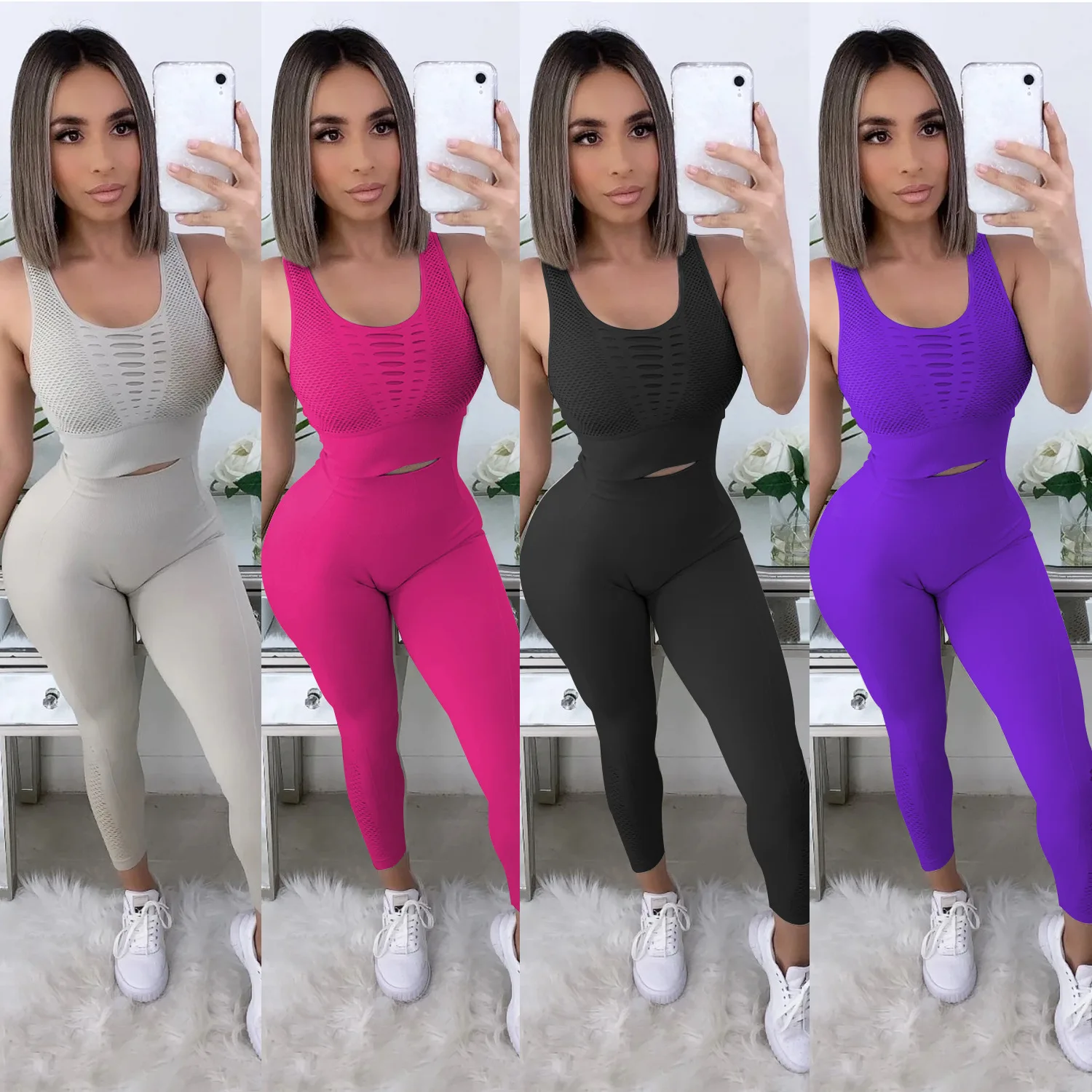 

Amazon specializes in stylish tight-fitting casual running fitness yoga clothes stacked leggings set, Customized colors