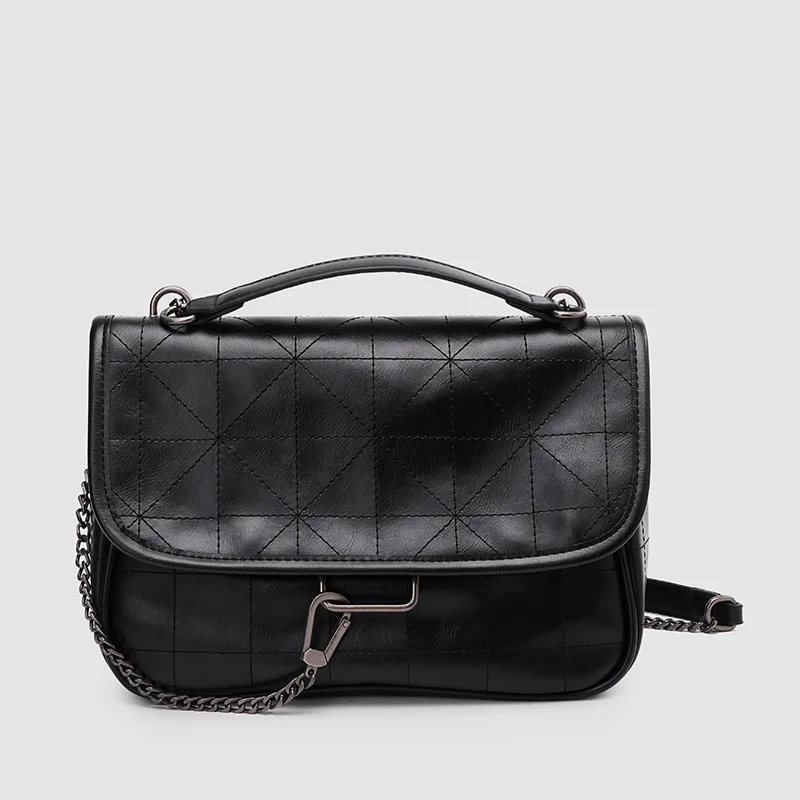 

Lady Bag Black Soft One-shoulder Messenger Bag Rhombic Chain Stray