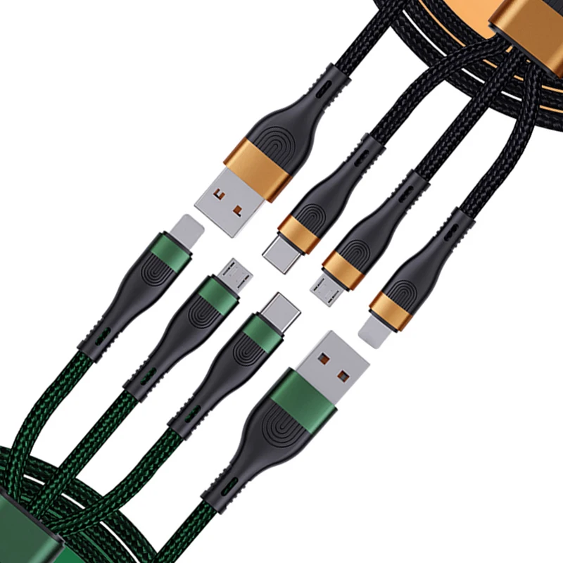 

Hot sell Durable Nylon Braided 3 in 1 Multi Usb Data super Charger Cable 3 In 1 Usb Cable For computers and phones, Orange red/black gold/dark green