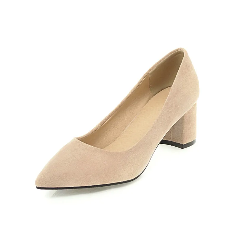 

Minimalist New Pointed Head Solid Suede Leather Mid Heel Commuter Shoes, Black/pink/red/yellow/ecru