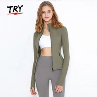 

TRY T9819 andar korea nylon spandex plain girls yoga gym zipper jackets women fitness tops for sportswear with pockets