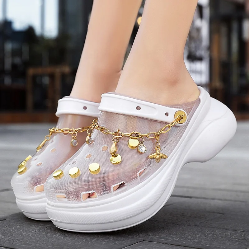

Amazon USA boutique hot sale manufacturer garden shoe jelly clear woman clog girl sandal factory slipper lady clog platform, Optional