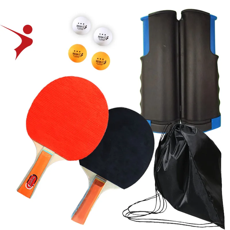 

REGAIL good price portable retractable table tennis racket set customs ping pong racket paddle case and table tennis net, Red and black