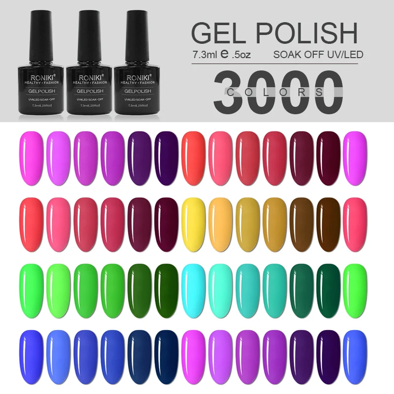 

RONIKI Free Sample Nail Art Enamel 7.3ml Nail Gel Polish UV Gel OEM private label logo 3000 Colors Soak off Gel Nails polish
