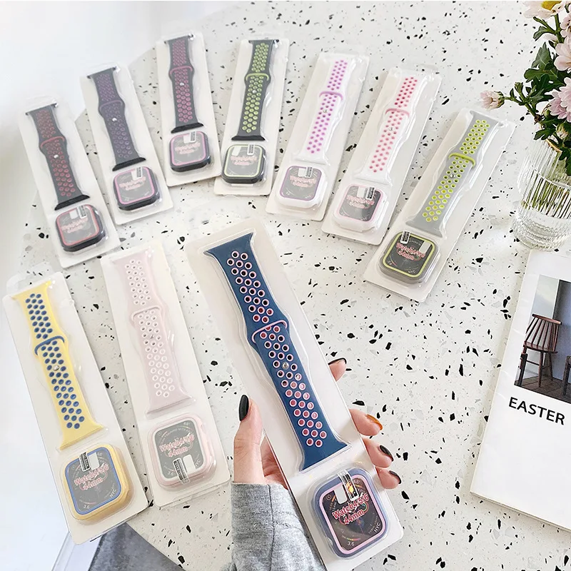 

New Colors Watch Glass Cover Protector Silicone Sport Watch Band for Apple Watch Rubber Strap For iWatch 7 6 5 4 3 2 1 SE