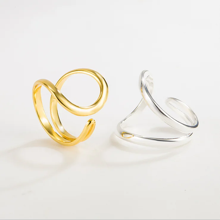 

Adjustable Open Unique Fashion Geometric Twist 925 Sterling Silver Gold Plated Ring