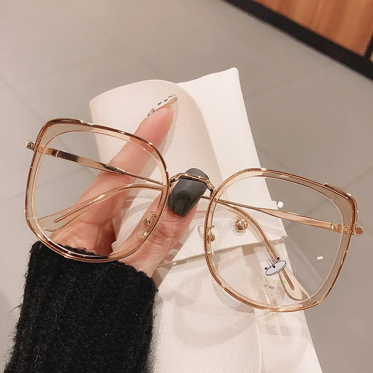 

Men Women Anti-blue Light Glasses Frame Vintage Large Square Eyeglasses Blocking Blue-ray Oversized Spectacles Frames A7434