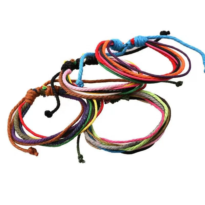 

Woven handmade colorful wax string straps hemp rope bracelets for men women cheap jewelry, Multi-colors