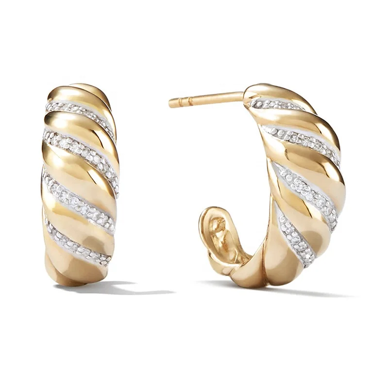 

Gemnel 925 sterling silver fashion 18k gold plated diamond croissant dome hoop earrings women