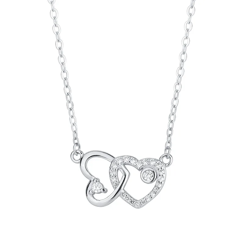 

2021 Fashion Valentine's Day Gift S925 Sterling Silver New Jewelry Fashion Personality Heart Double Love Necklace, As pic