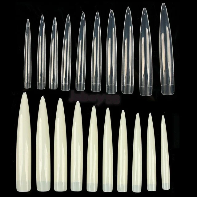 

Wholesale Straight Natural Clear Half Cover Sharp Pointed Tapered Extra Xxl Long Stiletto Nail Tips