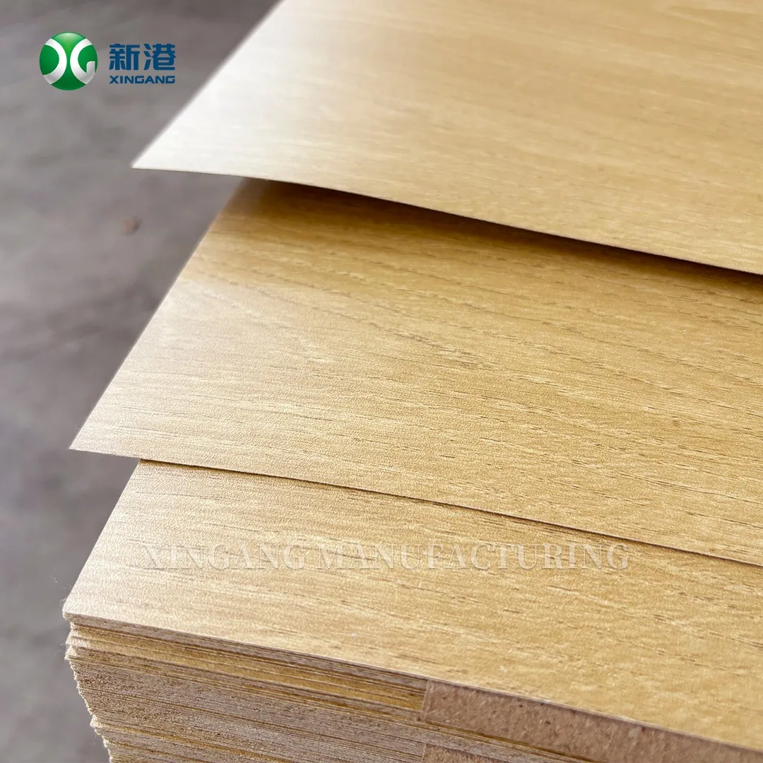 Stack of natural wood grain HPL laminate sheets showing the fine striated surface