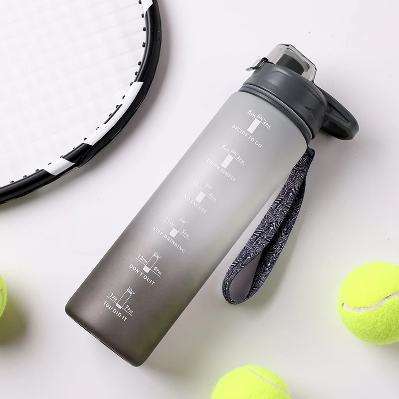 

Amazon Top Seller Wholesale Custom Frosted Sport Motivational UV Plastic Water Bottle with Time Marker and Straw, Customized color acceptable