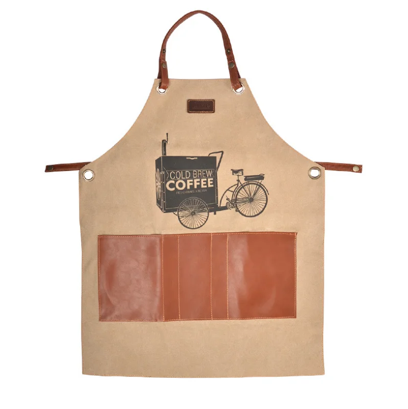 

Customized Logo Creative Aprons For Coffee Barista Chef In Coffee Shop Hotel Restaurant Kitchen Use, Brown/blue