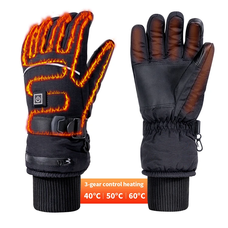 

Winter Waterproof Ski Motorcycle Battery Rechargeable Women Usb Electric Heated Gloves, Black