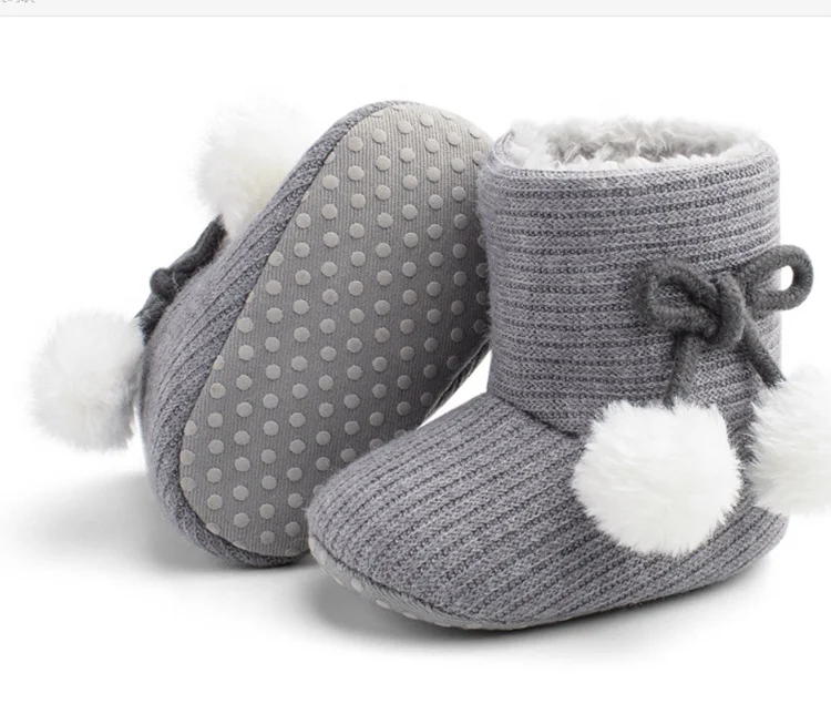 

Furry Balls Bowknot Warm Baby Shoes Soft Bottom Toddler Cotton Boots Infant Kids Winter Plush Warm Newborn Baby Casual Boots, As picture