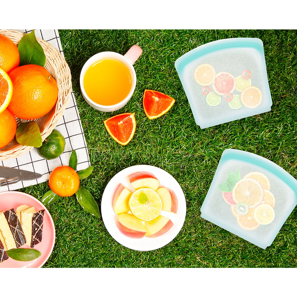 
100% Food Grade LFGB Approval Reusable Silicone Food Storage Bag Silicone Food Pouch 