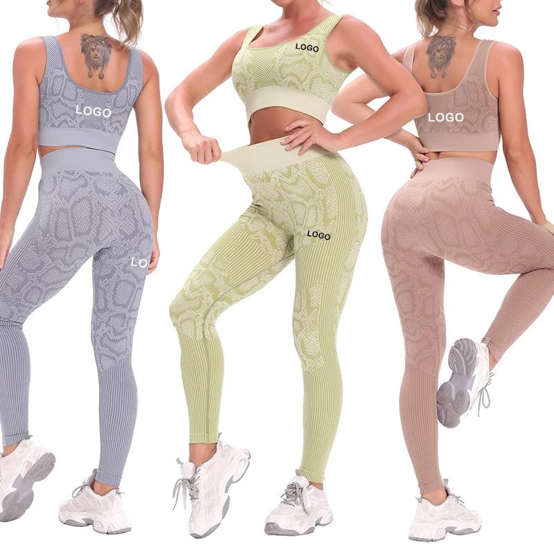 

Wholesale Custom Logo Color Snake Fitness Yoga Set Women Sexy Snake Yoga Bra Legging Set, Accept customized colors