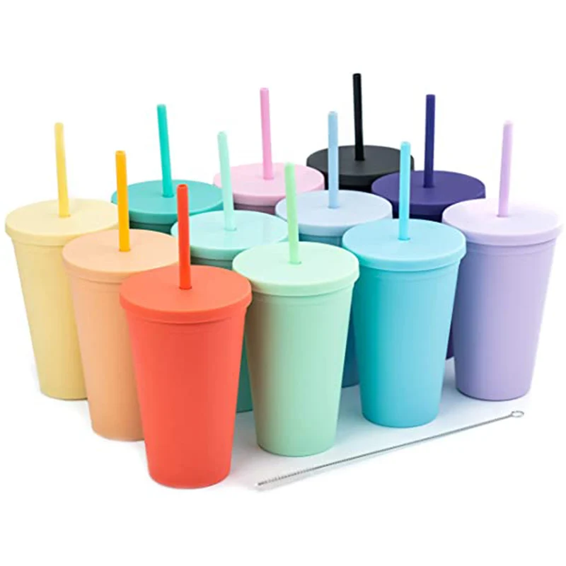 

Acrylic skinny tumbler with straw Custom Logo 16oz Matte Black Cold Cup Tumbler with Lid and Straw, Customized color acceptable