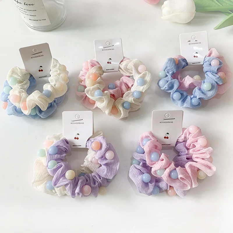 

Grenadine thin hair scrunchies Mesh nail bead 2 pieces of card hair rope for girls