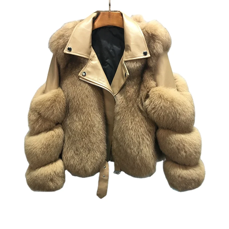 

2020 Winter Motorcycle Sheepskin Fur Jacket Model Designer Women Real Fox Fur Coat For Woman Trendy Genuine Leather Coats, Customized color