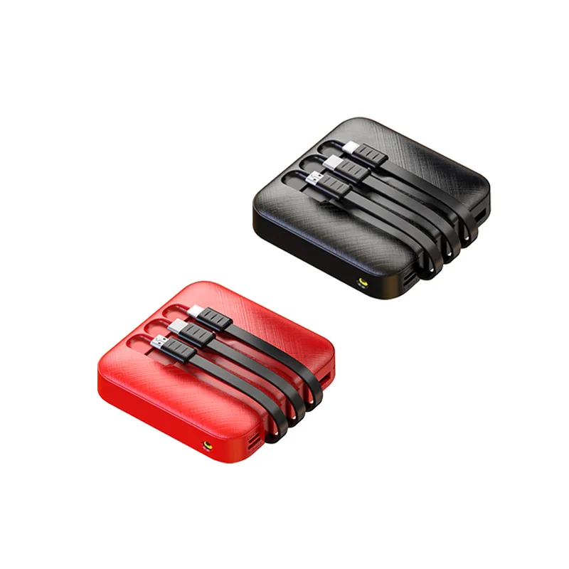 

2021 Mini Square Power Bank with Built-in Three Cables Portable Charger Power Banks 10000mAh