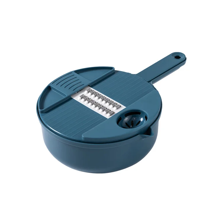 

A524 Multifunctional Kitchen Vegetable Grater Household Portable Round Plastic Carrot Potato Manual Drain Basket Slicer, Pink/blue/sky blue