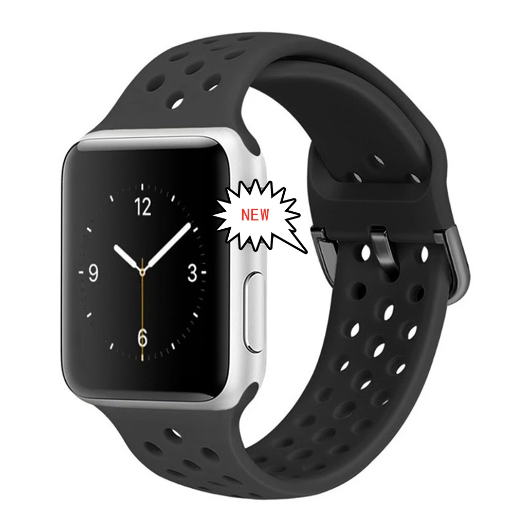 

Breathable Soft Replacement Sport Silicone Snap Strap For Apple Watch 44mm/45mm/41mm/38mm For iWatch Series 7/6/SE/5/4, Multi color
