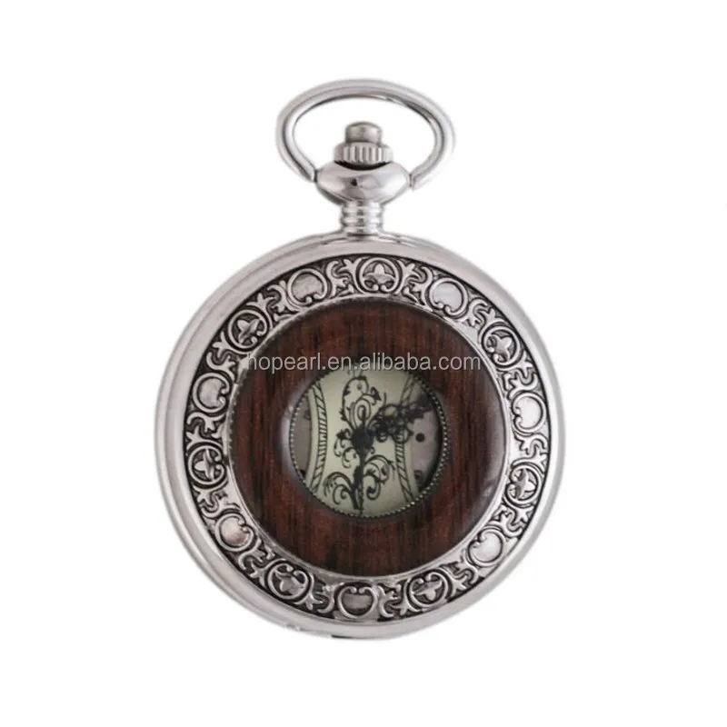 

WAH279 Steampunk Silver Antique Wooden Mechanical Mens Pocket Watch, Silvery