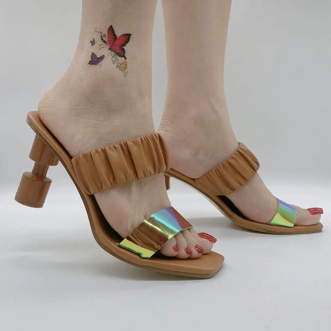 

755-1 Metallic Color High Heeled Shoes for Women Party Dress Clear Heels High Heeled Sandals for Ladies