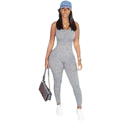 

B54595A Europe fashion women casual jumpsuit sexy sleeveless long pants jumpsuit, Gray