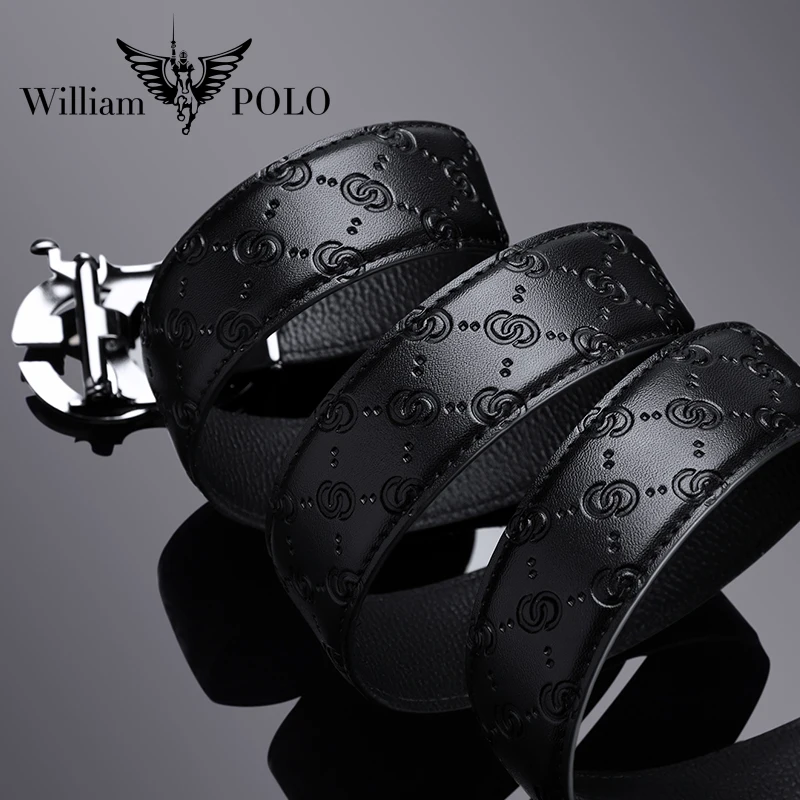 

WILLIAMPOLO Accept Custom Leather Mens Belt Genuine Luxury Brand Designer Leather Belt Strap Automatic Buckle Fashion Belt Gold