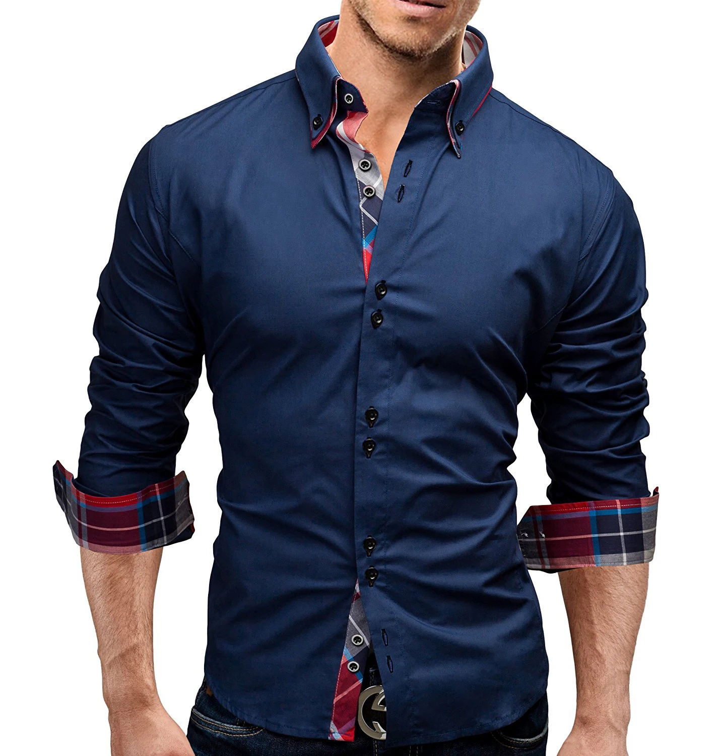 

Slim Fit Solid Color Mens Long Sleeve Shirt Fashion Turn-down Collar Shirt, Custom color