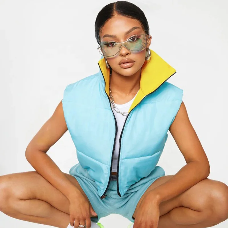 

LW-K21TP483 2021both side can wear sleeveless no hood for women polyester windbreaker jacket